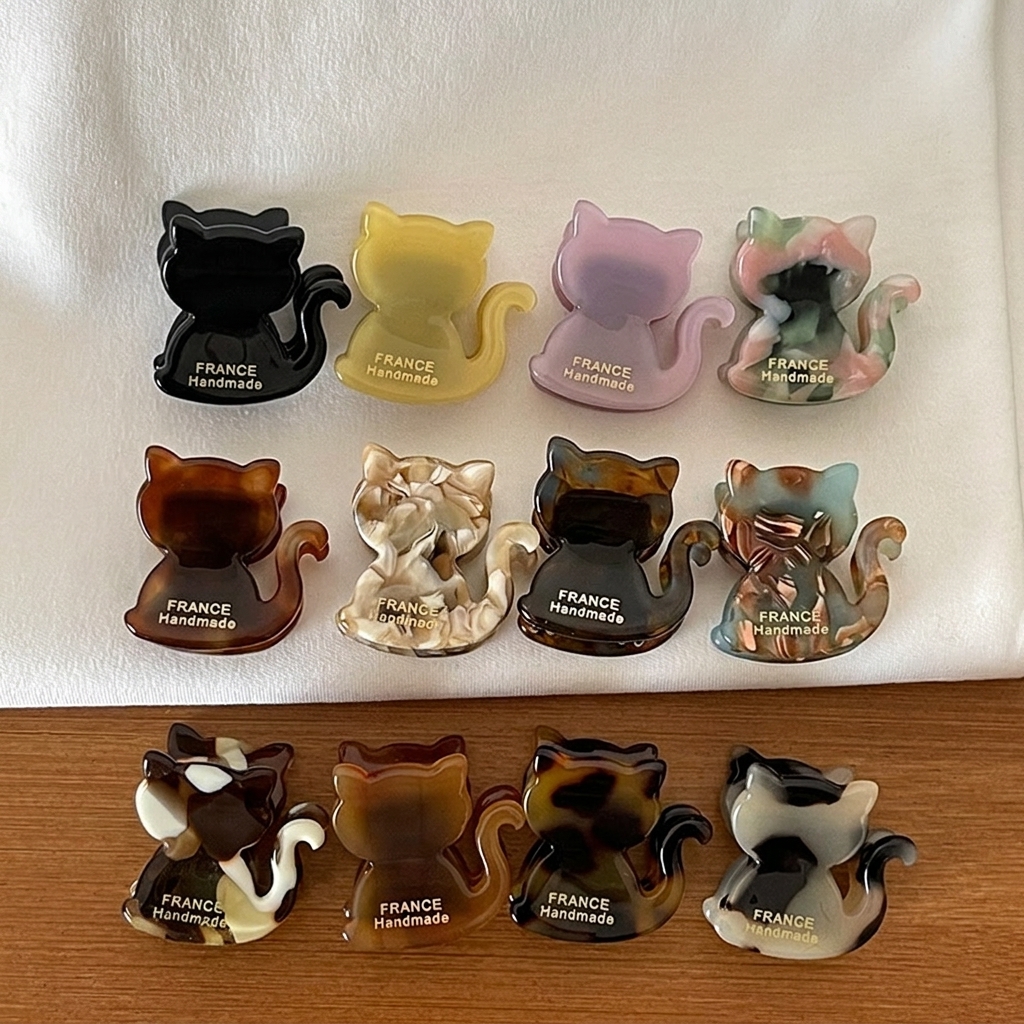 Custom Cute Mini Acetate Cat Hair Claw Clips Animal Cat Shape Hair Clip Supplier