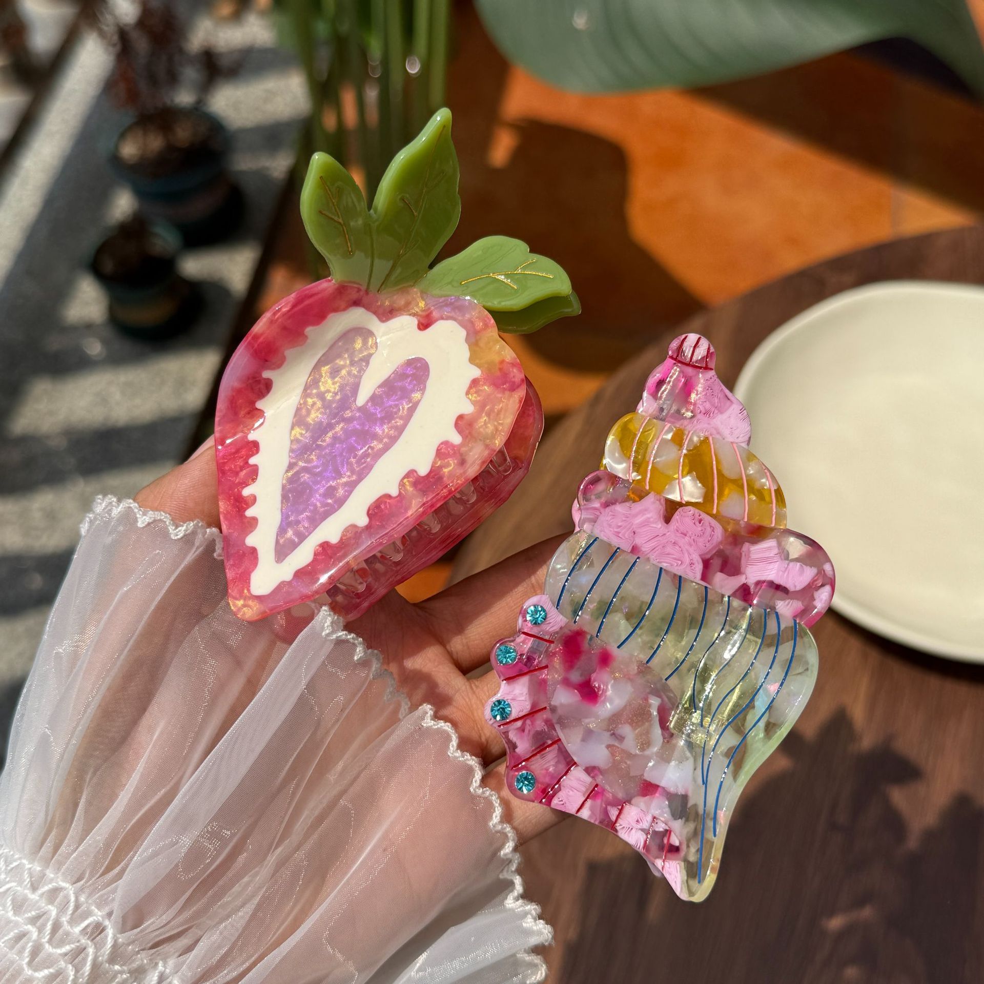 Custom Acetate Hair Clips In Various Shapes Cute Strawberry Conch
