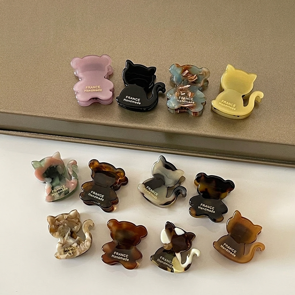 Cute Mini Acetate Cat Hair Claw Clips Animal Cat Shape Hair Clip Small Acetate Side Hair Pins Women Girls Hair Accessories